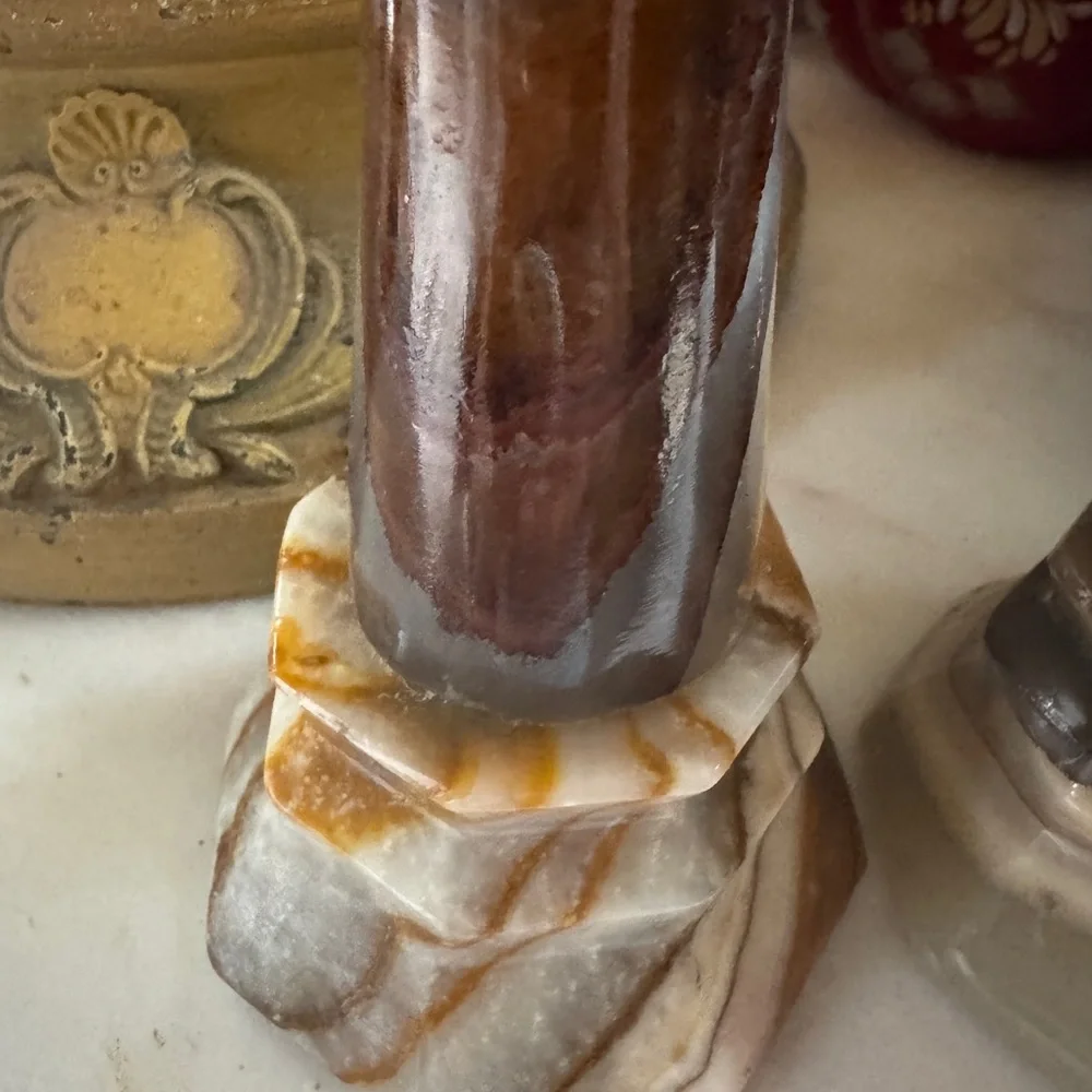 Vintage Caramel Slag Marble Candlestick Holders – Set of 2 - Picture 3 of 7